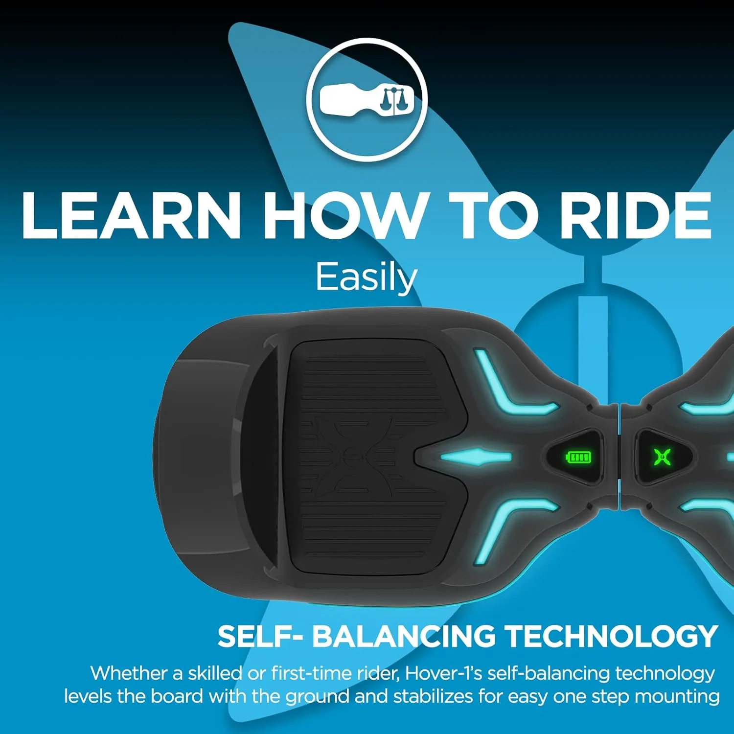 Hover-1 i100 Electric Hoverboard - 7MPH Top Speed, 10 Mile Range, 5HR Full-Charge, Built-In Bluetooth Speaker, Rider Modes: Beginner to Expert Self Balancing Scooter