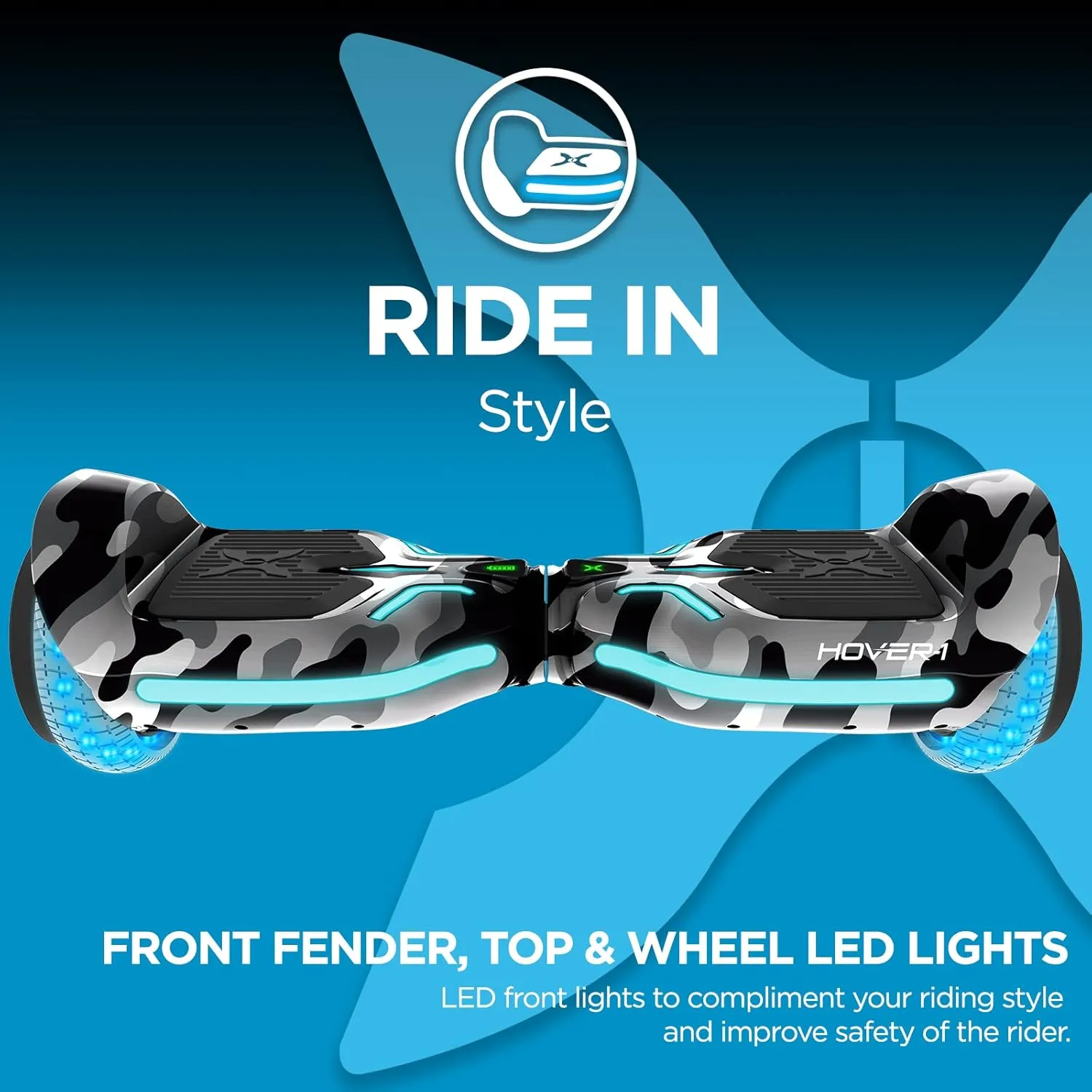 Hover-1 i100 Electric Hoverboard - 7MPH Top Speed, 10 Mile Range, 5HR Full-Charge, Built-In Bluetooth Speaker, Rider Modes: Beginner to Expert Self Balancing Scooter