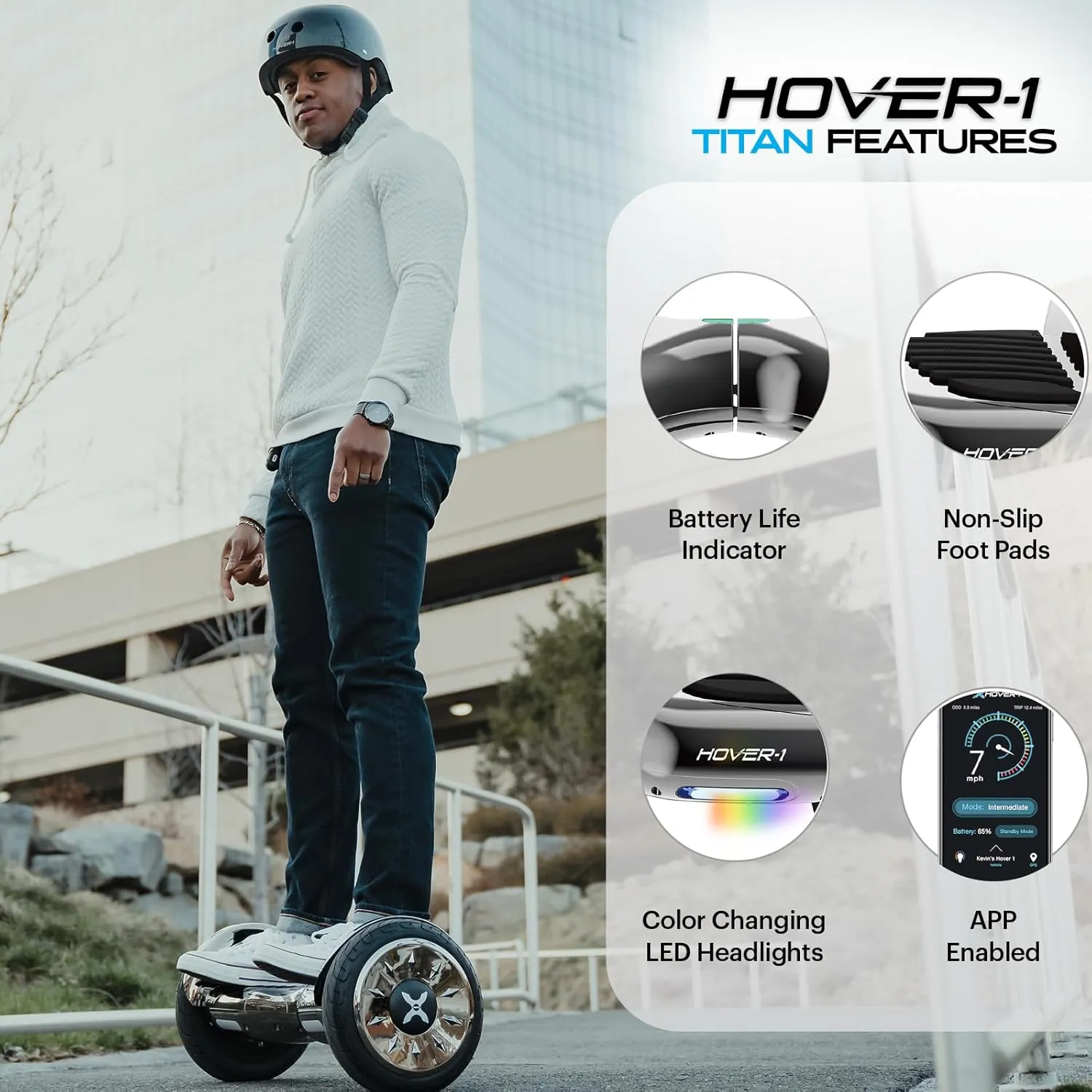 Hover-1 Titan Electric Hoverboard | 8MPH Top Speed, 8 Mile Range, 3.5HR Full-Charge, Built-In Bluetooth Speaker, Rider Modes: Beginner to Expert