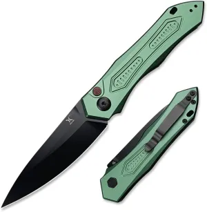 HUAAO Assisted Opening Folding Knife,Button Lock Pocket Knives,Green Aluminum Handles with Reversible Clip,Outdoor Everyday Carry Knife Christmas Gift for Men Women