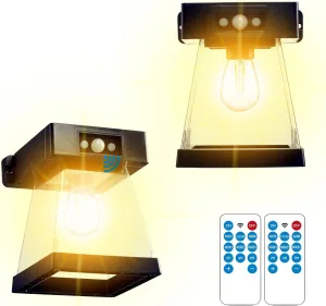 HULPPRE 2 Pack Solar Wall Lanterns Outdoor,White or Warm White Led,3 Lighting Modes Motion Sensor Solar Porch Lights,Dusk to Dawn Sconce Light,Waterproof Exterior Gate Light for Yard,Patio&More
