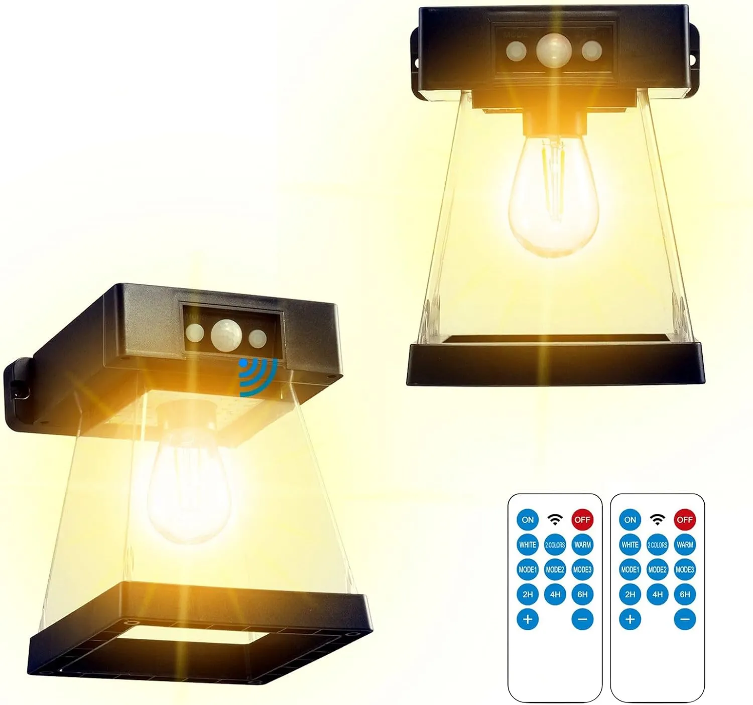 HULPPRE 2 Pack Solar Wall Lanterns Outdoor,White or Warm White Led,3 Lighting Modes Motion Sensor Solar Porch Lights,Dusk to Dawn Sconce Light,Waterproof Exterior Gate Light for Yard,Patio&More