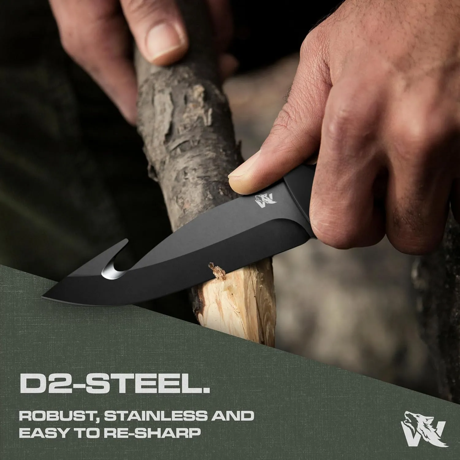 HUNTER 2 - Tactical Hunting Knife with Gut Hook - Deer SkinningKnife for Hunting - Knife Fixed Blade with Sheath - Field Dressing Knive with Gutting Hook - Survival Knife with Sheath