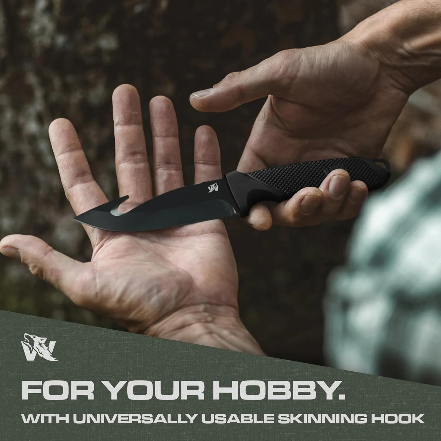 HUNTER 2 - Tactical Hunting Knife with Gut Hook - Deer SkinningKnife for Hunting - Knife Fixed Blade with Sheath - Field Dressing Knive with Gutting Hook - Survival Knife with Sheath