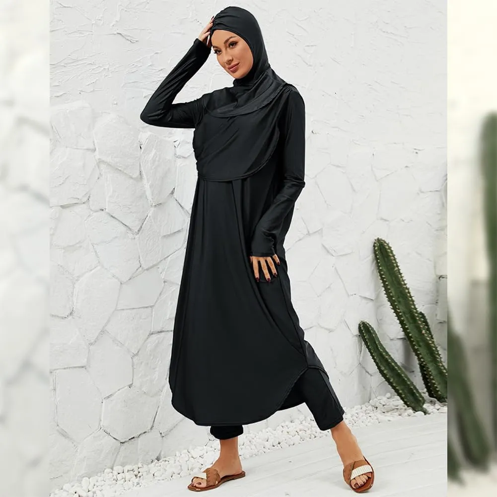 IBAKOM Muslim Swimsuit for Women Modest Long Sleeve 3 Pieces Islamic Swimsuit Burkini Full Coverage Shirt Swim Pant Hijab