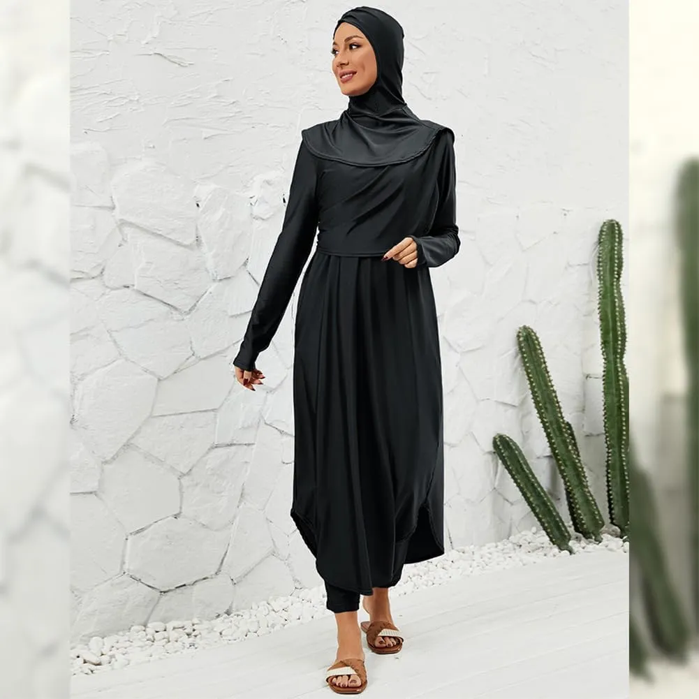 IBAKOM Muslim Swimsuit for Women Modest Long Sleeve 3 Pieces Islamic Swimsuit Burkini Full Coverage Shirt Swim Pant Hijab