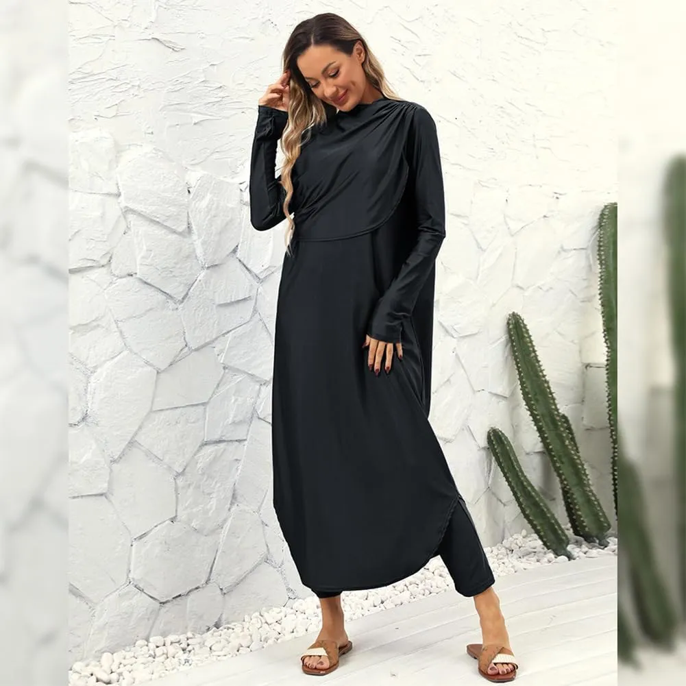 IBAKOM Muslim Swimsuit for Women Modest Long Sleeve 3 Pieces Islamic Swimsuit Burkini Full Coverage Shirt Swim Pant Hijab