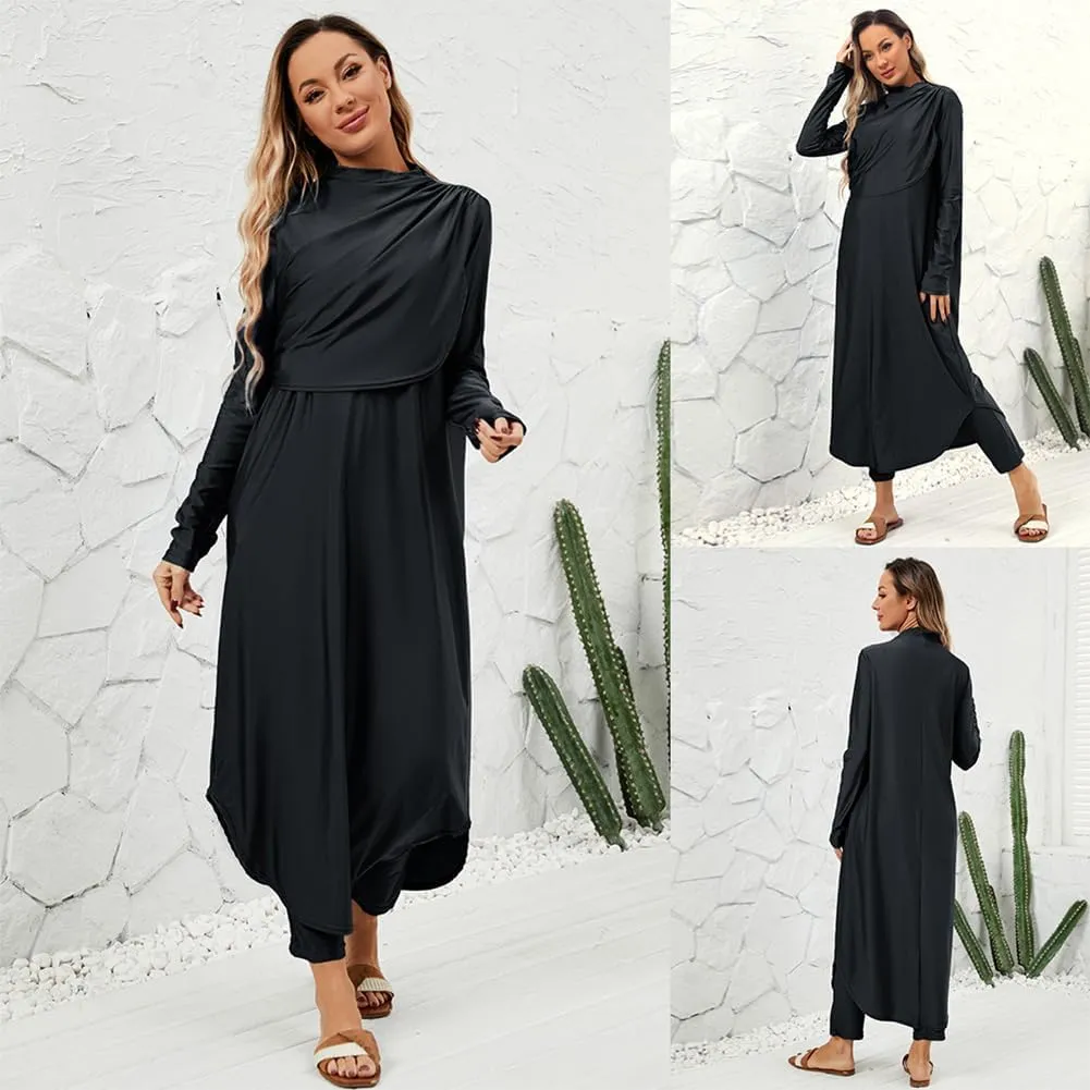 IBAKOM Muslim Swimsuit for Women Modest Long Sleeve 3 Pieces Islamic Swimsuit Burkini Full Coverage Shirt Swim Pant Hijab