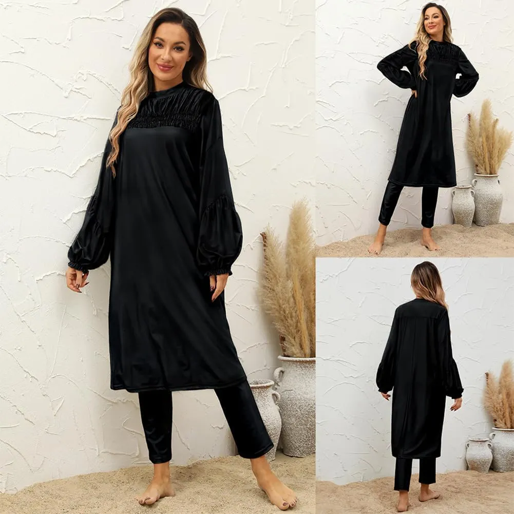IBAKOM Muslim Swimsuit for Women Modest Long Sleeve 3 Pieces Islamic Swimsuit Burkini Full Coverage Shirt Swim Pant Hijab