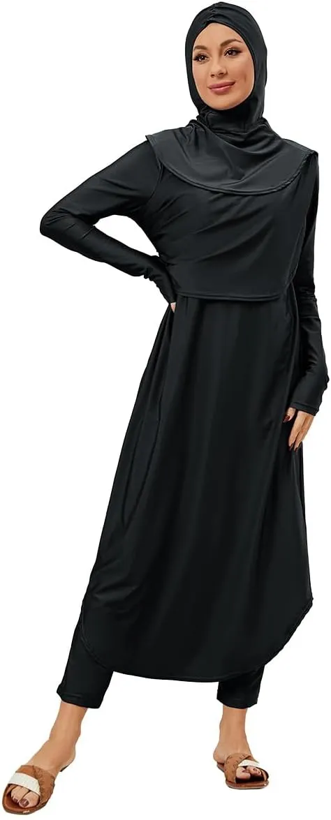 IBAKOM Muslim Swimsuit for Women Modest Long Sleeve 3 Pieces Islamic Swimsuit Burkini Full Coverage Shirt Swim Pant Hijab