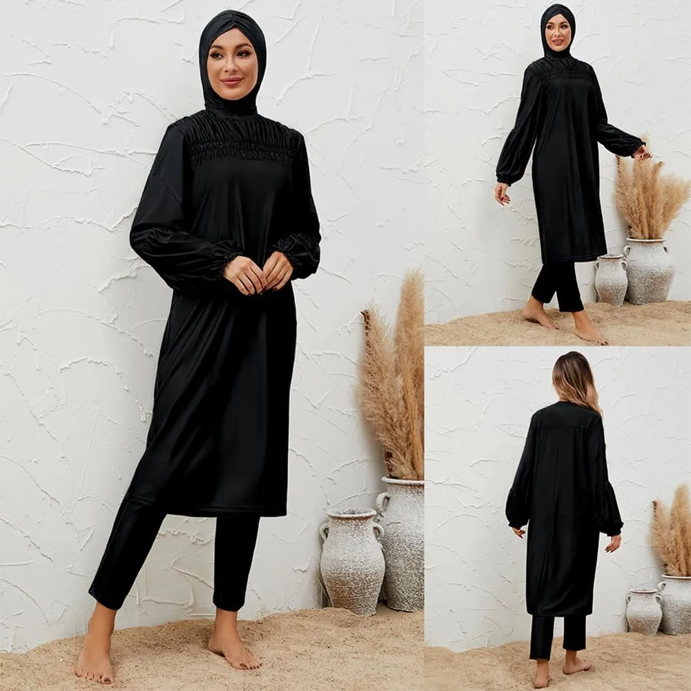 IBAKOM Muslim Swimsuit for Women Modest Long Sleeve 3 Pieces Islamic Swimsuit Burkini Full Coverage Shirt Swim Pant Hijab