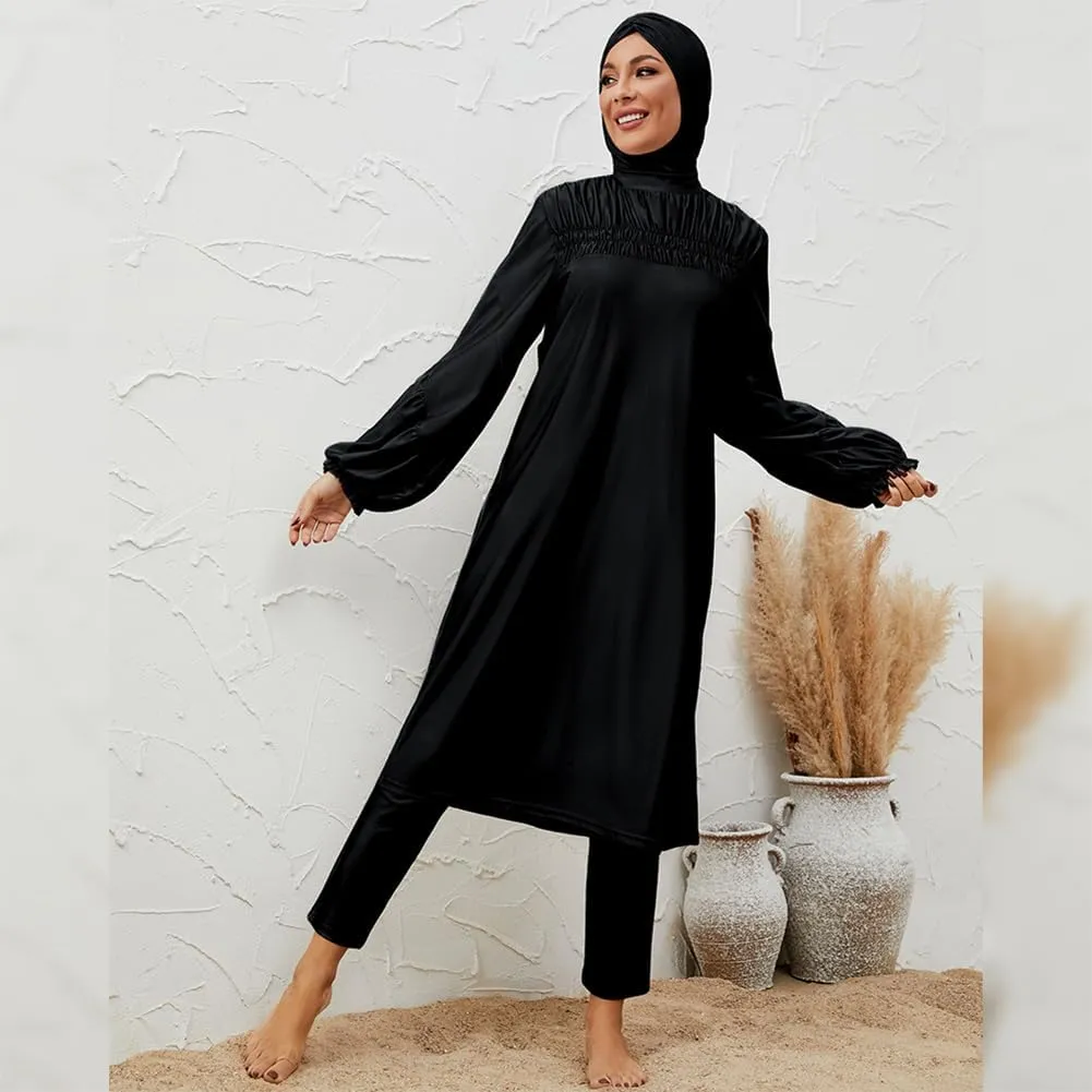 IBAKOM Muslim Swimsuit for Women Modest Long Sleeve 3 Pieces Islamic Swimsuit Burkini Full Coverage Shirt Swim Pant Hijab