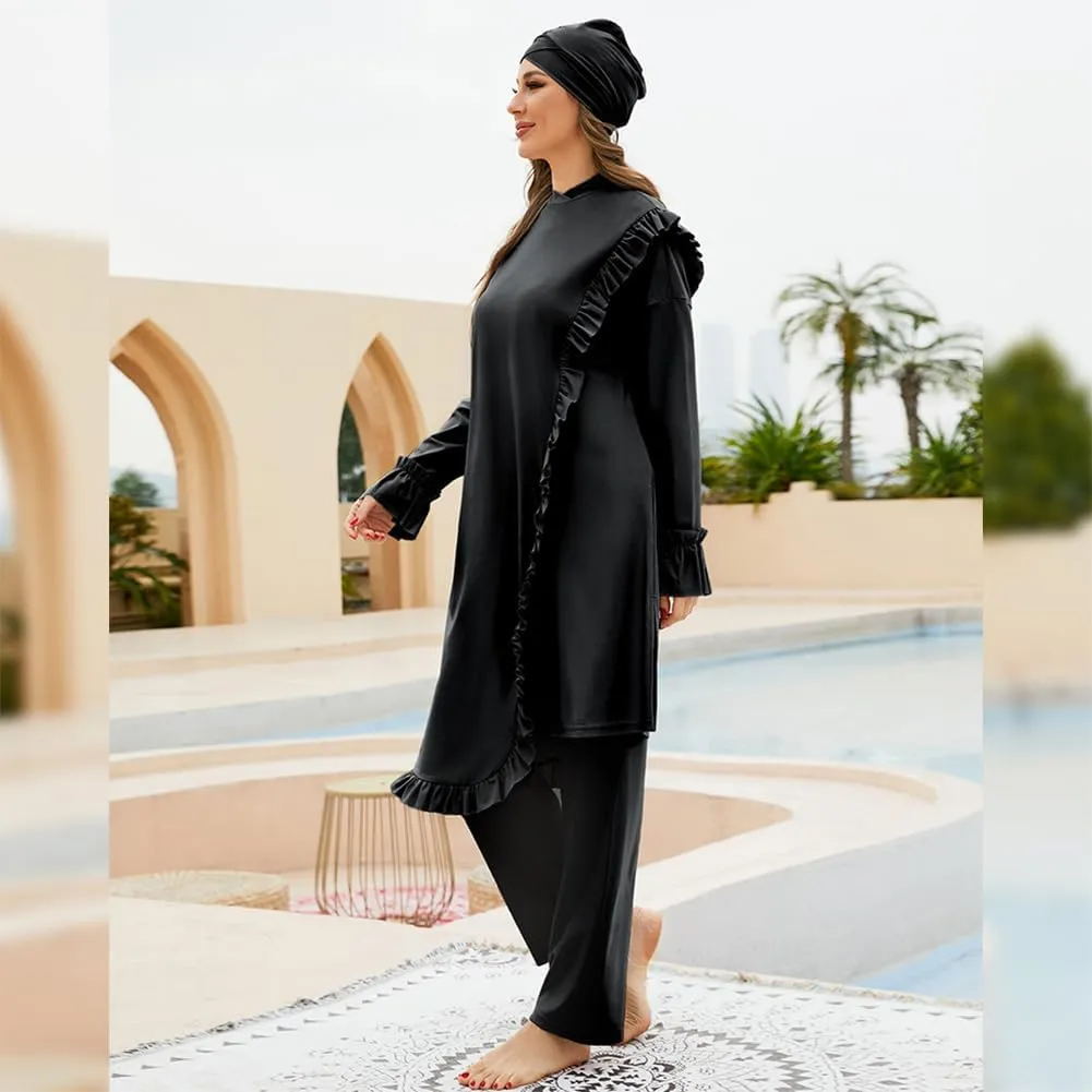 IBAKOM Muslim Swimsuit for Women Modest Long Sleeve 3 Pieces Islamic Swimsuit Burkini Full Coverage Shirt Swim Pant Hijab