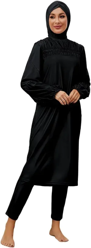 IBAKOM Muslim Swimsuit for Women Modest Long Sleeve 3 Pieces Islamic Swimsuit Burkini Full Coverage Shirt Swim Pant Hijab