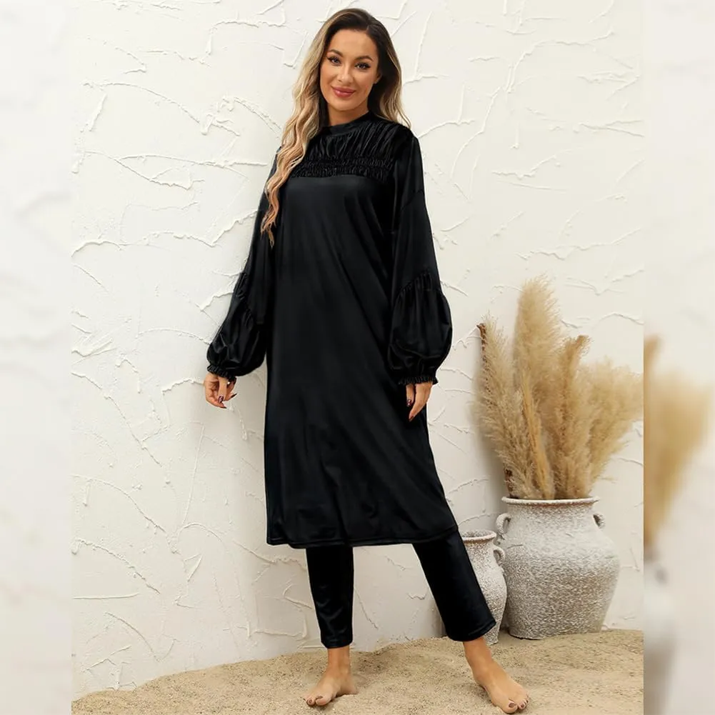 IBAKOM Muslim Swimsuit for Women Modest Long Sleeve 3 Pieces Islamic Swimsuit Burkini Full Coverage Shirt Swim Pant Hijab