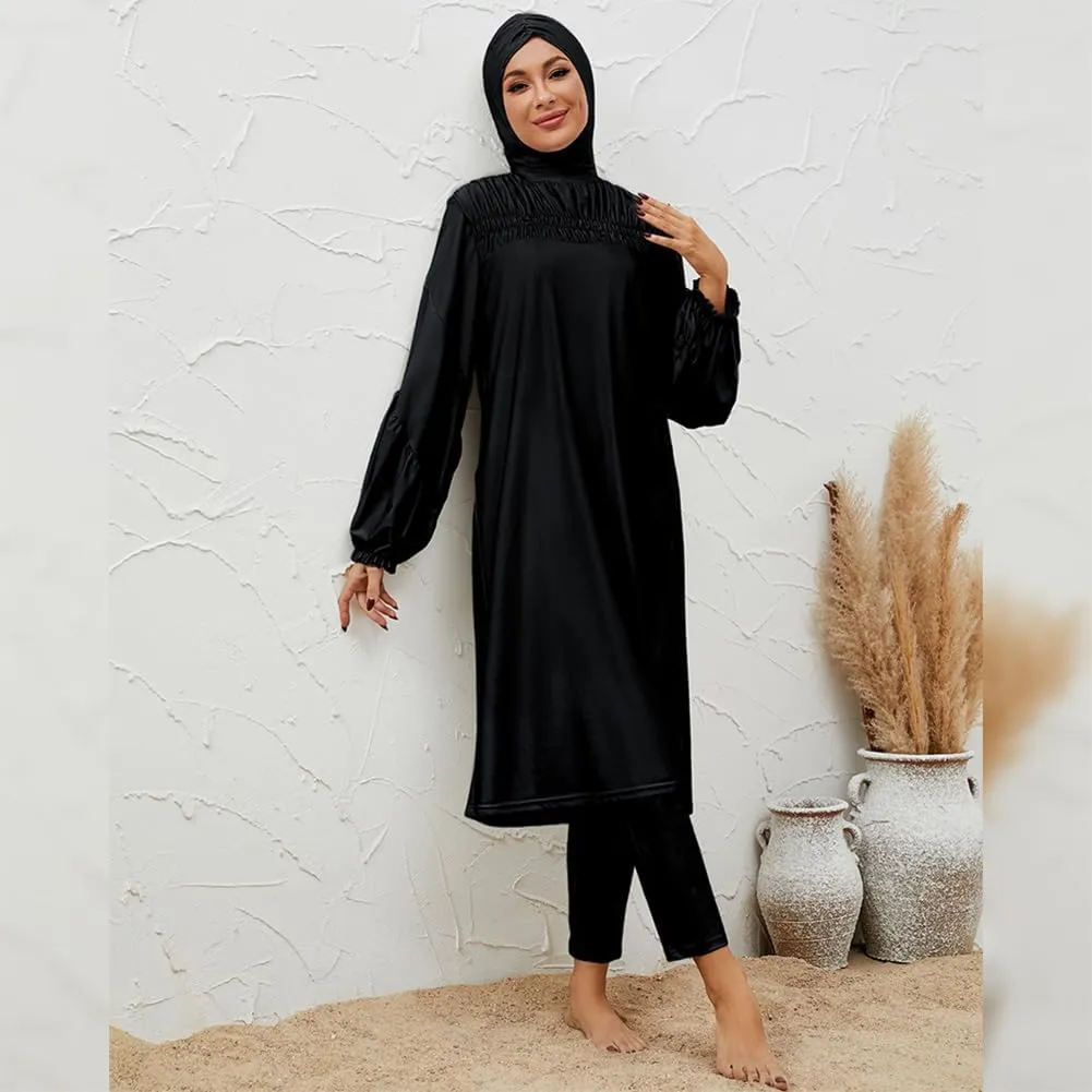 IBAKOM Muslim Swimsuit for Women Modest Long Sleeve 3 Pieces Islamic Swimsuit Burkini Full Coverage Shirt Swim Pant Hijab