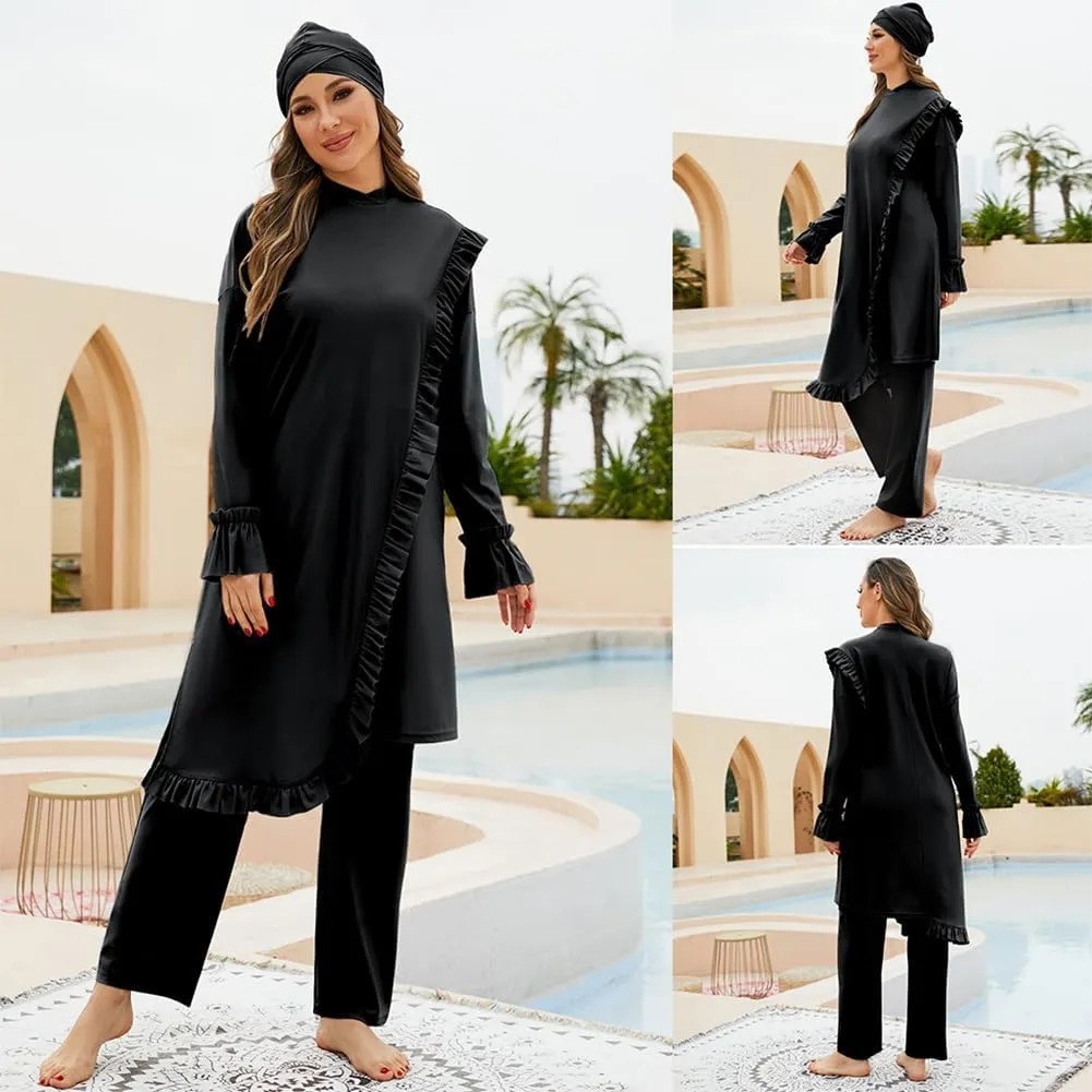 IBAKOM Muslim Swimsuit for Women Modest Long Sleeve 3 Pieces Islamic Swimsuit Burkini Full Coverage Shirt Swim Pant Hijab