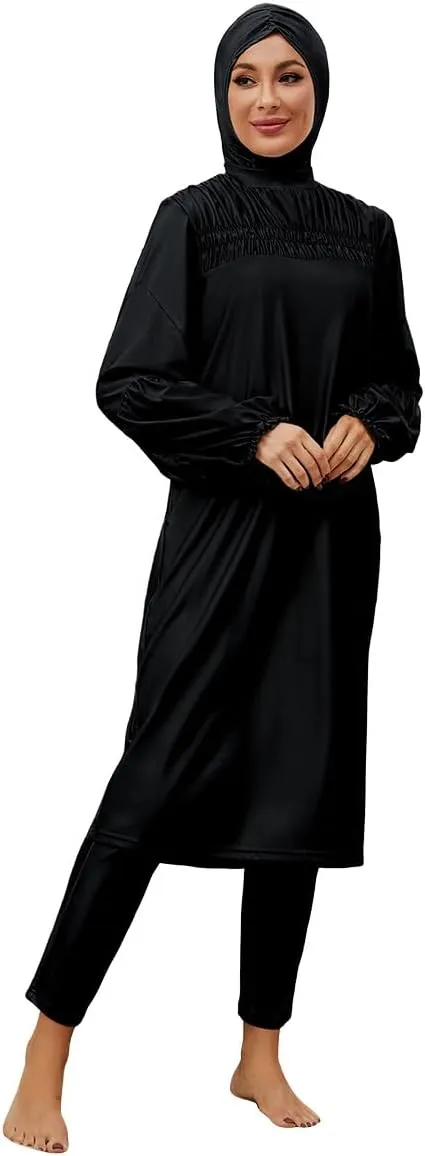 IBAKOM Muslim Swimsuit for Women Modest Long Sleeve 3 Pieces Islamic Swimsuit Burkini Full Coverage Shirt Swim Pant Hijab