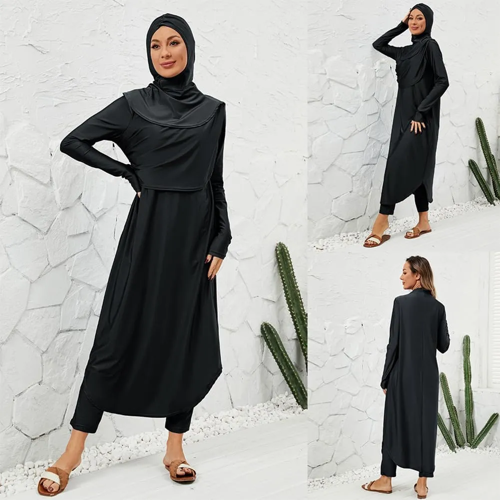 IBAKOM Muslim Swimsuit for Women Modest Long Sleeve 3 Pieces Islamic Swimsuit Burkini Full Coverage Shirt Swim Pant Hijab