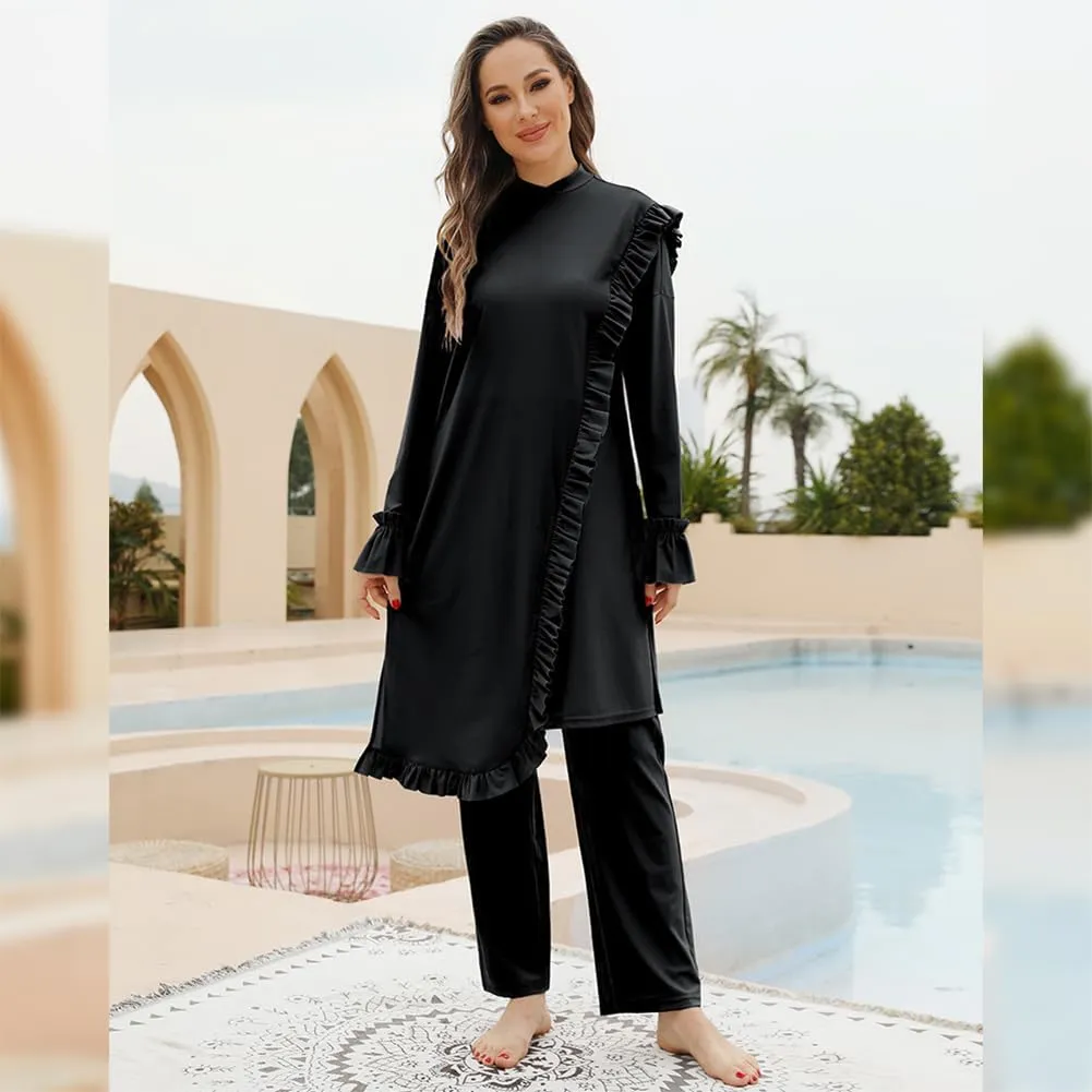 IBAKOM Muslim Swimsuit for Women Modest Long Sleeve 3 Pieces Islamic Swimsuit Burkini Full Coverage Shirt Swim Pant Hijab