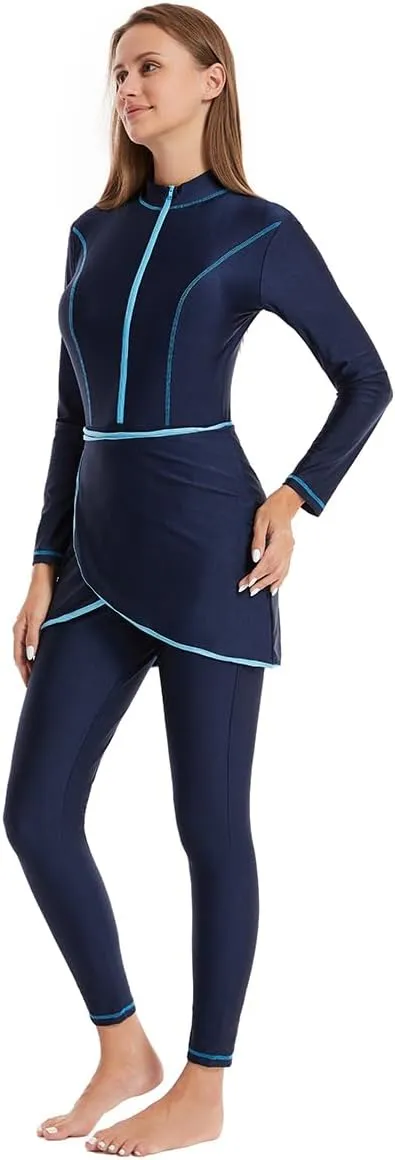 IBAKOM One Piece Modest Burkini for Women Islamic Swimsuits with Wrap Skirt Swim Cap Muslim Bathing Suit Cover Ups