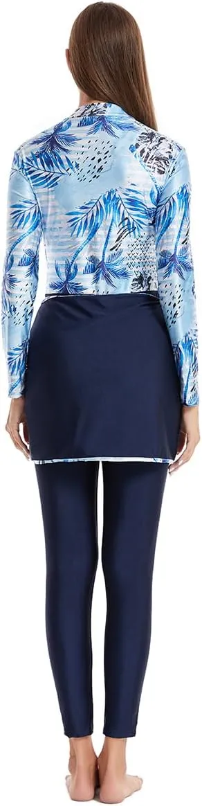 IBAKOM One Piece Modest Burkini for Women Islamic Swimsuits with Wrap Skirt Swim Cap Muslim Bathing Suit Cover Ups
