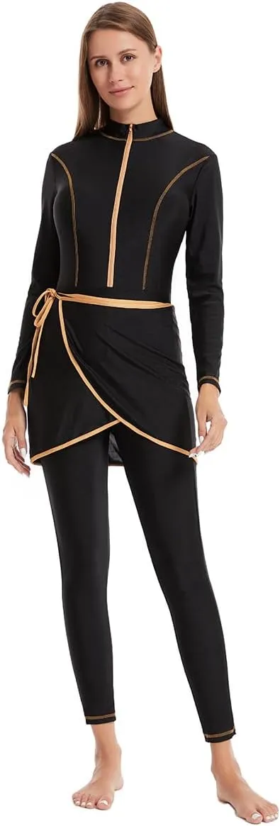 IBAKOM One Piece Modest Burkini for Women Islamic Swimsuits with Wrap Skirt Swim Cap Muslim Bathing Suit Cover Ups