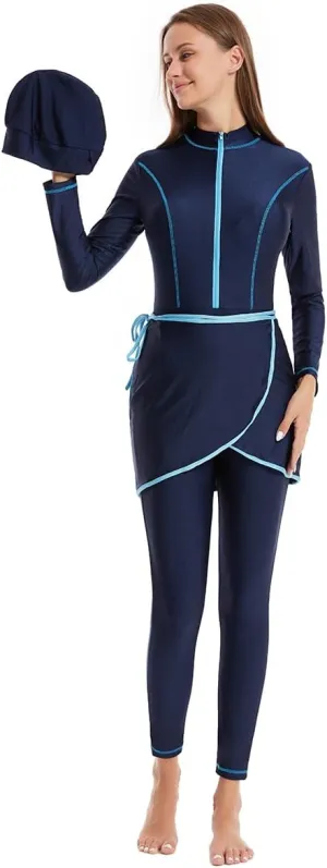 IBAKOM One Piece Modest Burkini for Women Islamic Swimsuits with Wrap Skirt Swim Cap Muslim Bathing Suit Cover Ups