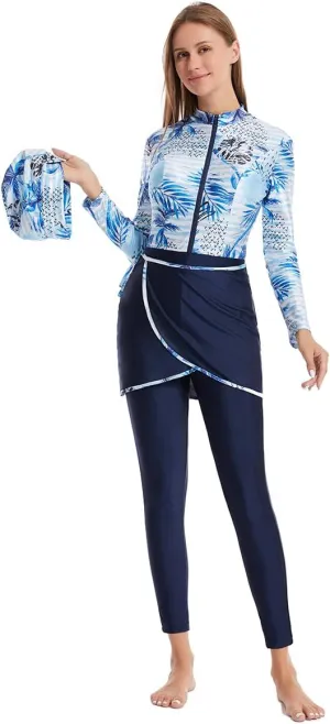 IBAKOM One Piece Modest Burkini for Women Islamic Swimsuits with Wrap Skirt Swim Cap Muslim Bathing Suit Cover Ups