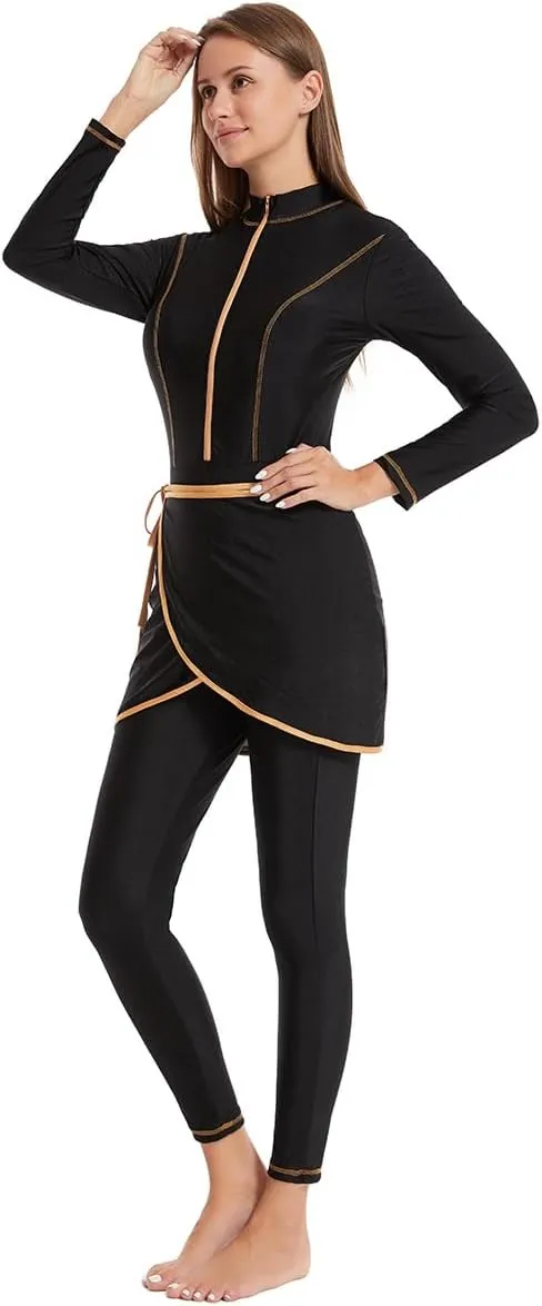 IBAKOM One Piece Modest Burkini for Women Islamic Swimsuits with Wrap Skirt Swim Cap Muslim Bathing Suit Cover Ups
