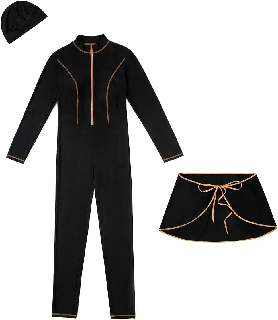 IBAKOM One Piece Modest Burkini for Women Islamic Swimsuits with Wrap Skirt Swim Cap Muslim Bathing Suit Cover Ups