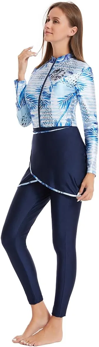 IBAKOM One Piece Modest Burkini for Women Islamic Swimsuits with Wrap Skirt Swim Cap Muslim Bathing Suit Cover Ups