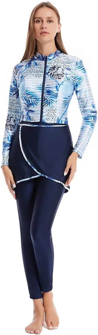IBAKOM One Piece Modest Burkini for Women Islamic Swimsuits with Wrap Skirt Swim Cap Muslim Bathing Suit Cover Ups