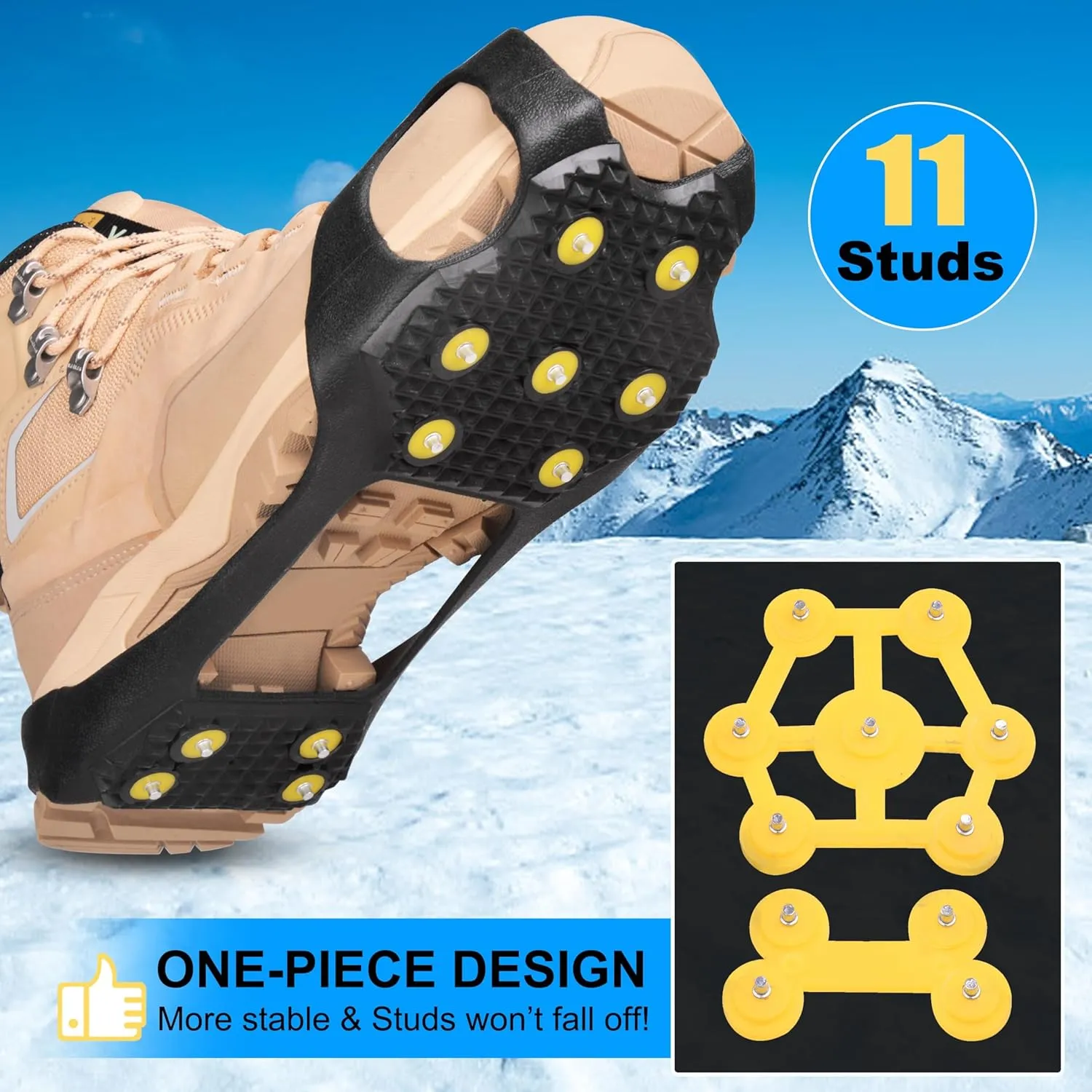 Ice Cleats for Shoes and Boots, Anti Slip Crampons Ice Shoes Grippers 11 Studs Walk Traction Cleats Crampons for Hiking Boots Ice Snow Cleats Ice Fishing Walking Hiking Winter Gear