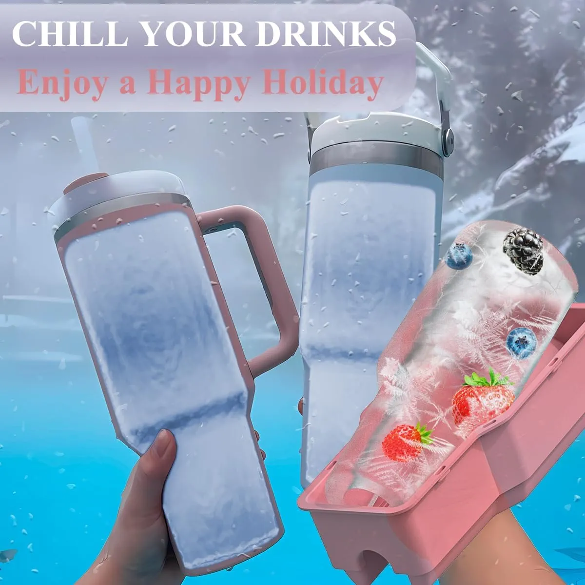 Ice Cube Tray for 40 oz Tumbler Cup, 1Pcs Stanley Ice Mold Silicone Hollow Cylinder Ice Mold with Lid and Bin for Freezer Ice Drink Juice Whiskey Cocktail