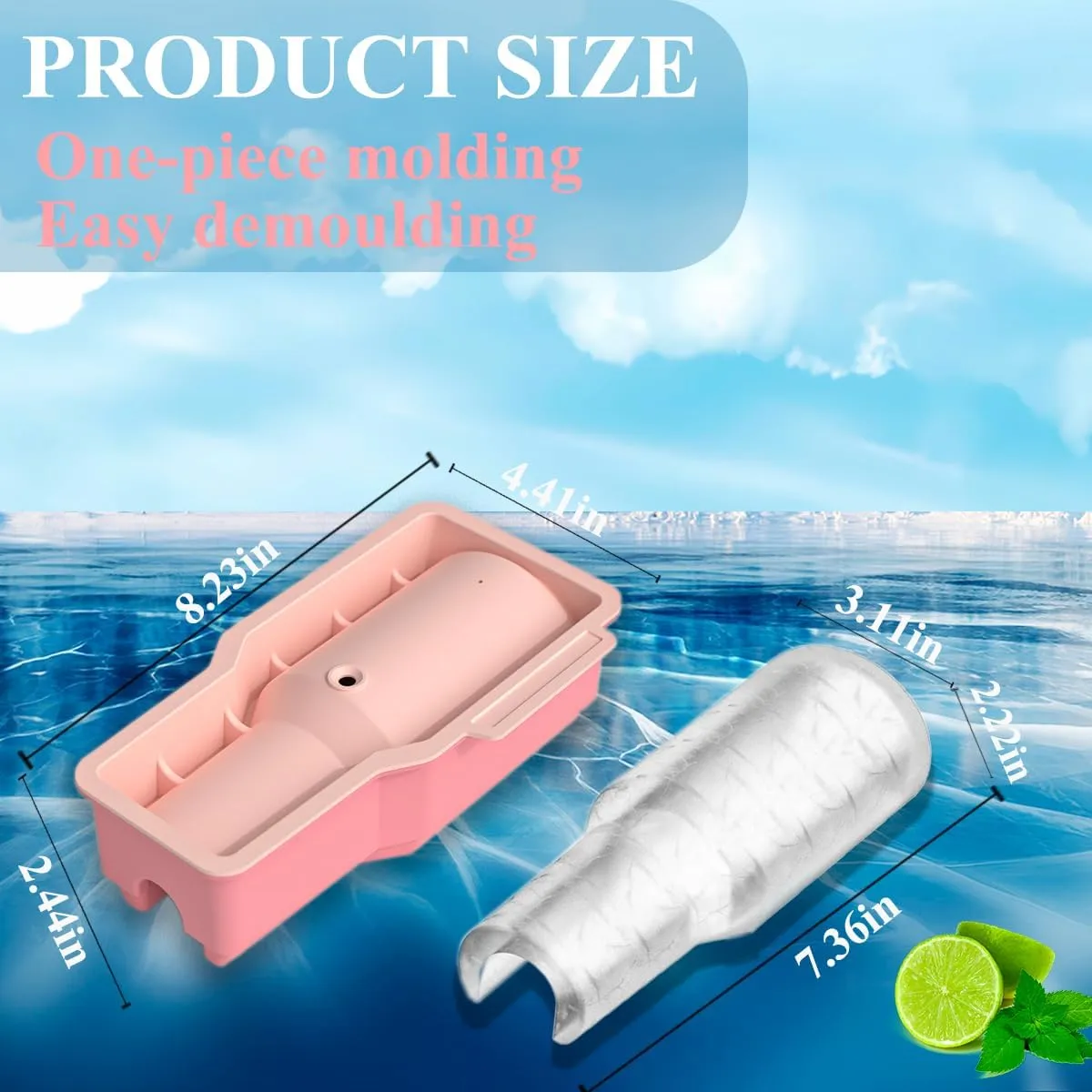Ice Cube Tray for 40 oz Tumbler Cup, 1Pcs Stanley Ice Mold Silicone Hollow Cylinder Ice Mold with Lid and Bin for Freezer Ice Drink Juice Whiskey Cocktail