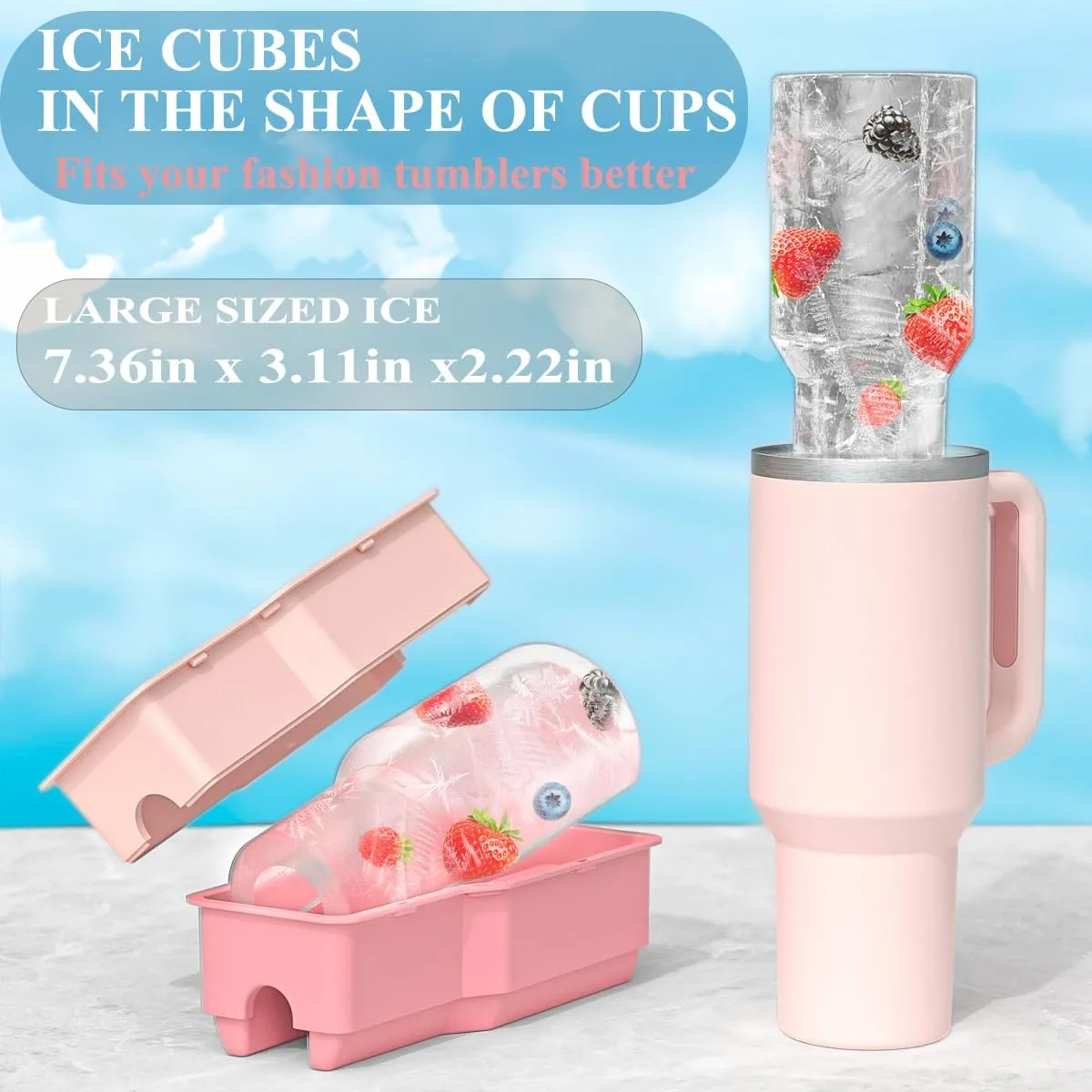 Ice Cube Tray for 40 oz Tumbler Cup, 1Pcs Stanley Ice Mold Silicone Hollow Cylinder Ice Mold with Lid and Bin for Freezer Ice Drink Juice Whiskey Cocktail