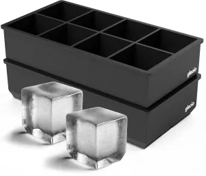 Ice Cube Trays for Freezer – Large Silicone Ice Cube Mold – Makes 8 Giant Whiskey Ice Cubes, Square Silicone Molds (2 Pack) – glacio