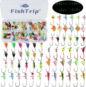 Ice Fishing Jigs Kit, 30/60Pcs Glow Ice Fishing Lure Set for Winter Ice Jigging Crappie Sunfish Perch Panfish Walleye Pike Jigs, Ice Fishing Gear with Storage Box