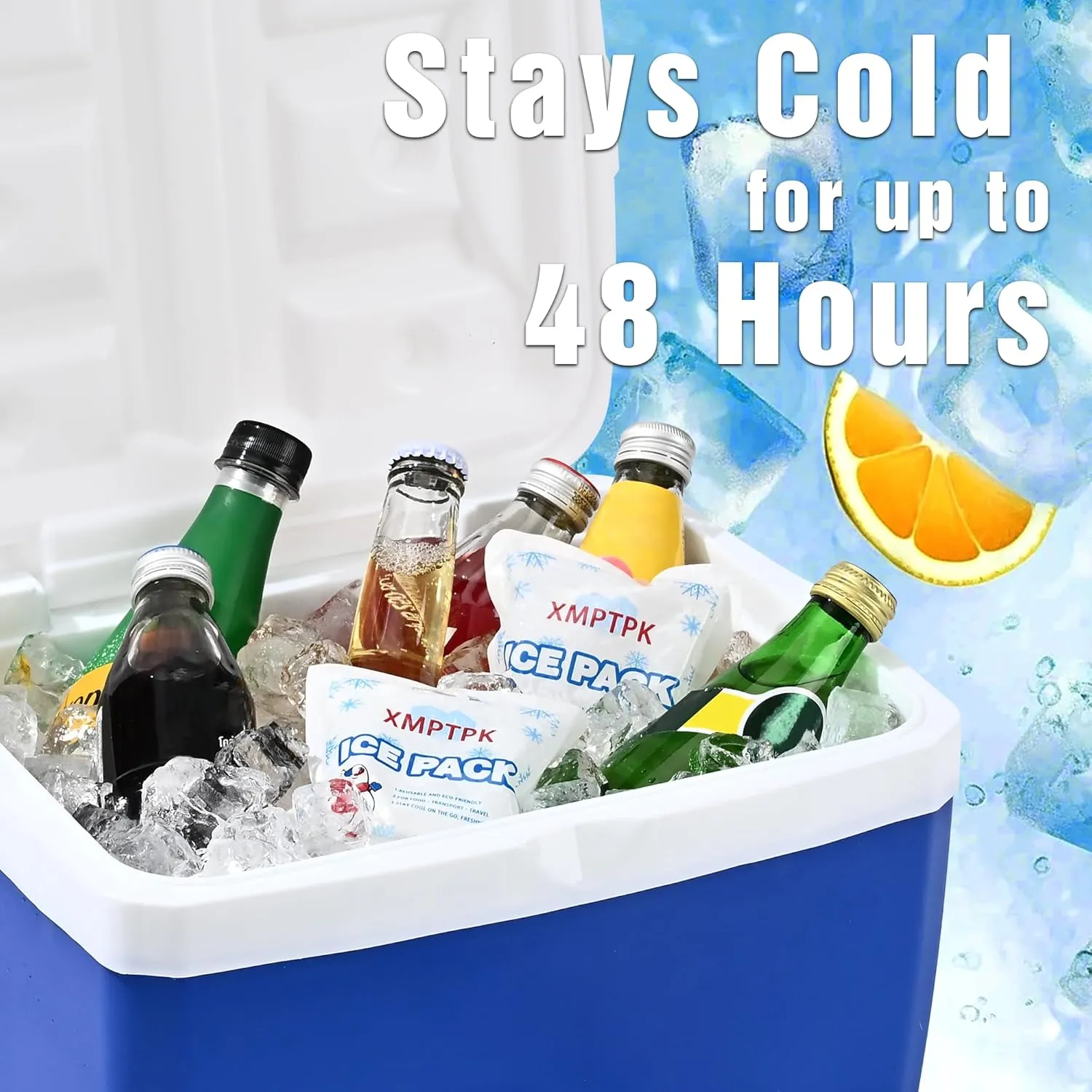 Ice Packs for Cooler, Lunch Boxes and Shipping, Slim Design Reusable Gel Freezer Packs for Frozen Food & Drinks, Camping, Picnic and Fishing