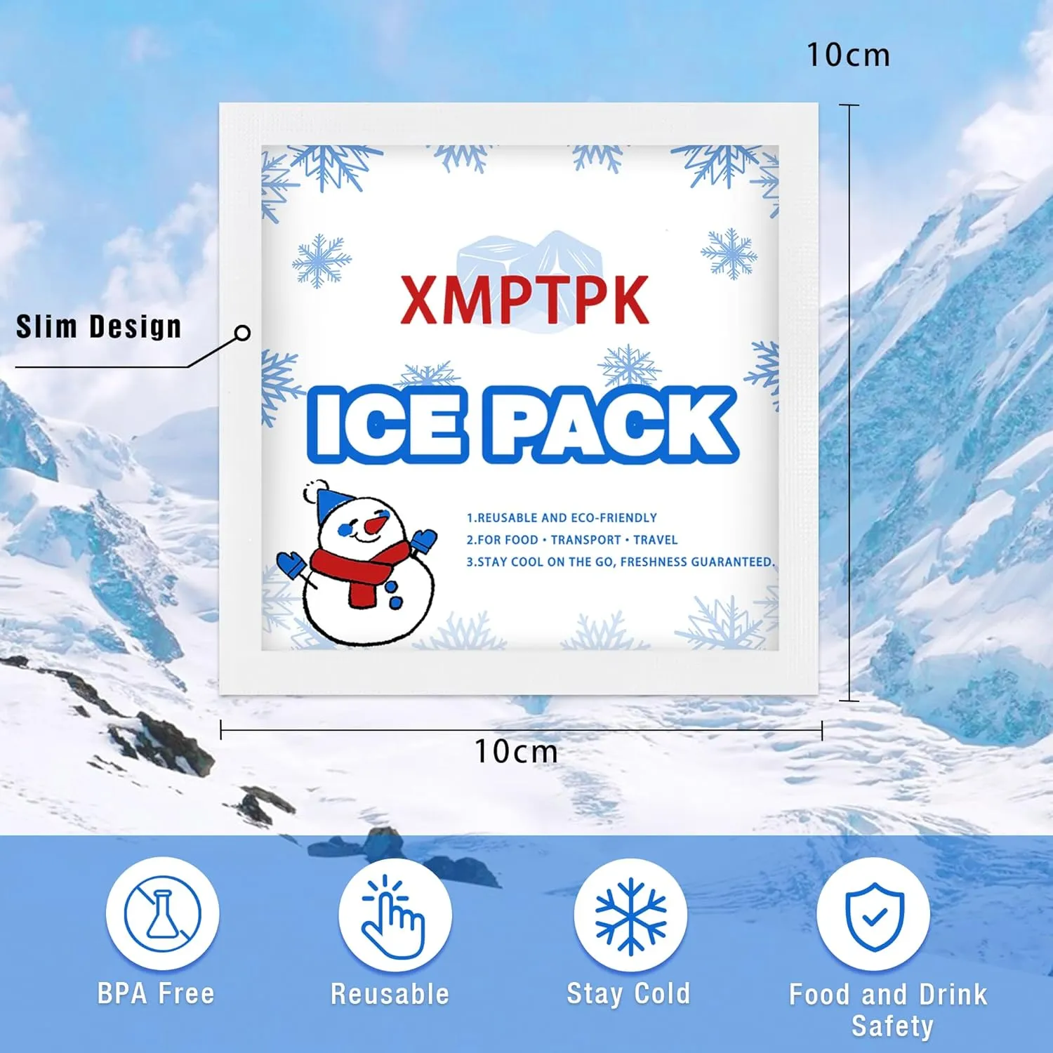 Ice Packs for Cooler, Lunch Boxes and Shipping, Slim Design Reusable Gel Freezer Packs for Frozen Food & Drinks, Camping, Picnic and Fishing