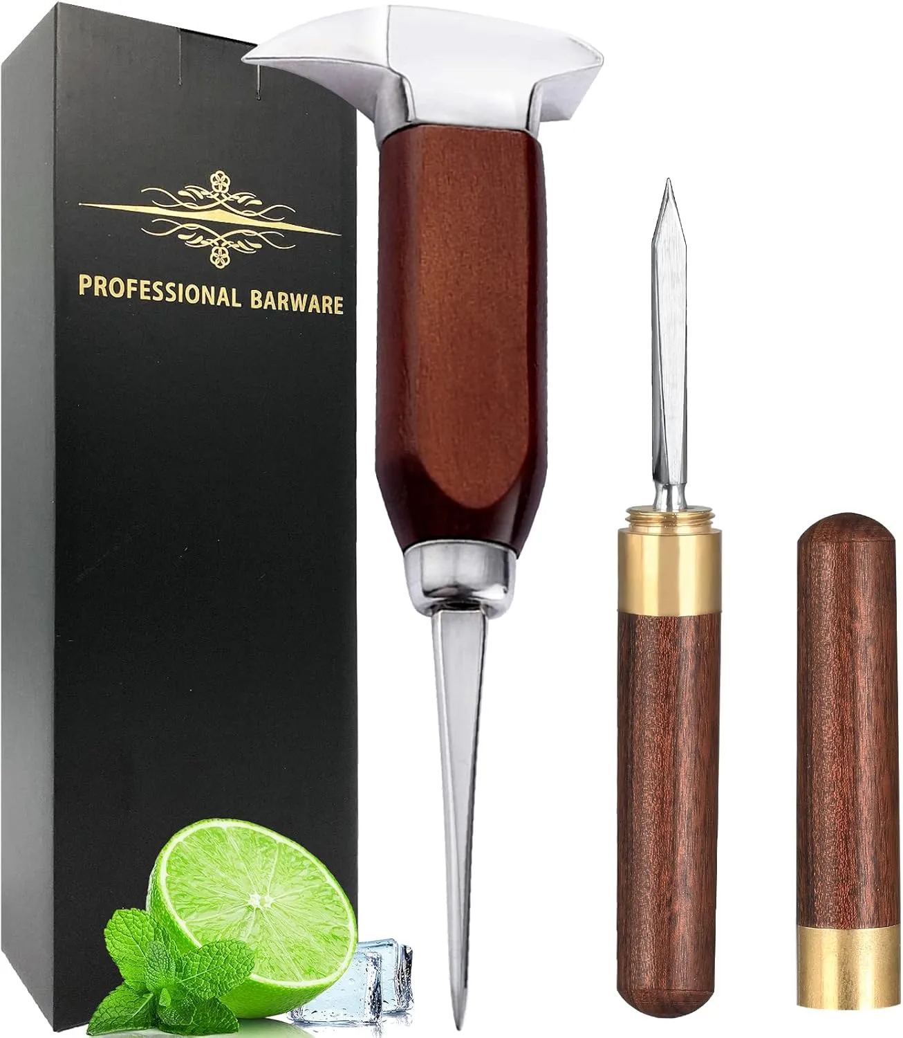 Ice Pick - 17cm / 7" Stainless Steel Ice Chipper with Wood Handle, Japanese Style Ice Crusher ideal for Bars, Bartender. Best Carving Tool (7 inch)