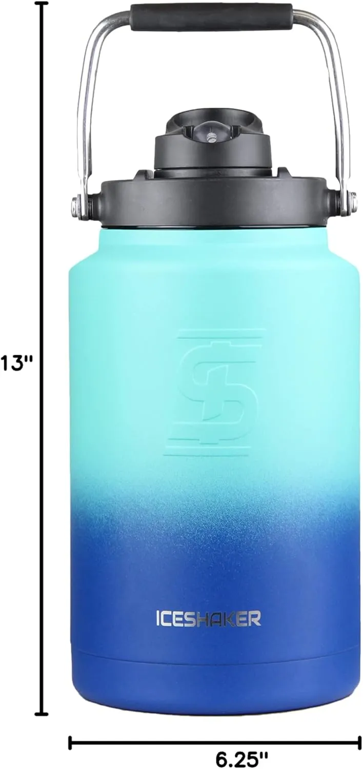 Ice Shaker Insulated Stainless Steel Gallon Water Jug | 128 Oz, Navy and Mint | Stays Cold for 60  Hours | Multi-purpose lid | Odor-Free Outdoor Water Jug for Sports, Camping, Hiking, Working Out