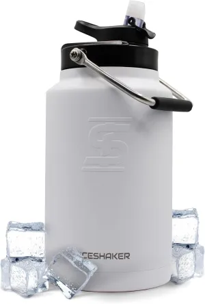 Ice Shaker Insulated Stainless Steel Gallon Water Jug | 128 Oz, White | Stays Cold for 60  Hours | Multi-purpose lid | Odor-Free Outdoor Water Jug for Sports, Camping, Hiking, Working Out