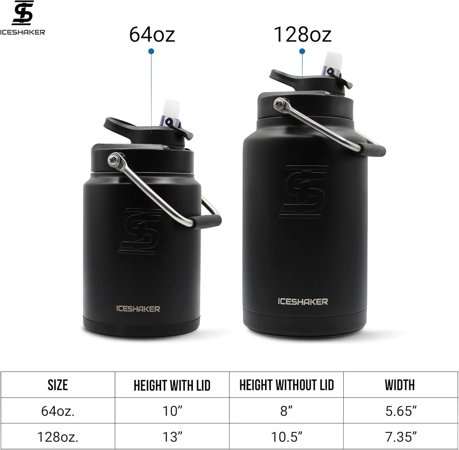 Ice Shaker Insulated Stainless Steel Gallon Water Jug | 128 Oz, White | Stays Cold for 60  Hours | Multi-purpose lid | Odor-Free Outdoor Water Jug for Sports, Camping, Hiking, Working Out