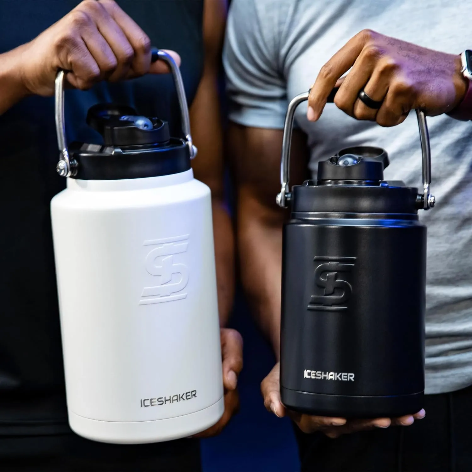 Ice Shaker Insulated Stainless Steel Gallon Water Jug | 128 Oz, White | Stays Cold for 60  Hours | Multi-purpose lid | Odor-Free Outdoor Water Jug for Sports, Camping, Hiking, Working Out