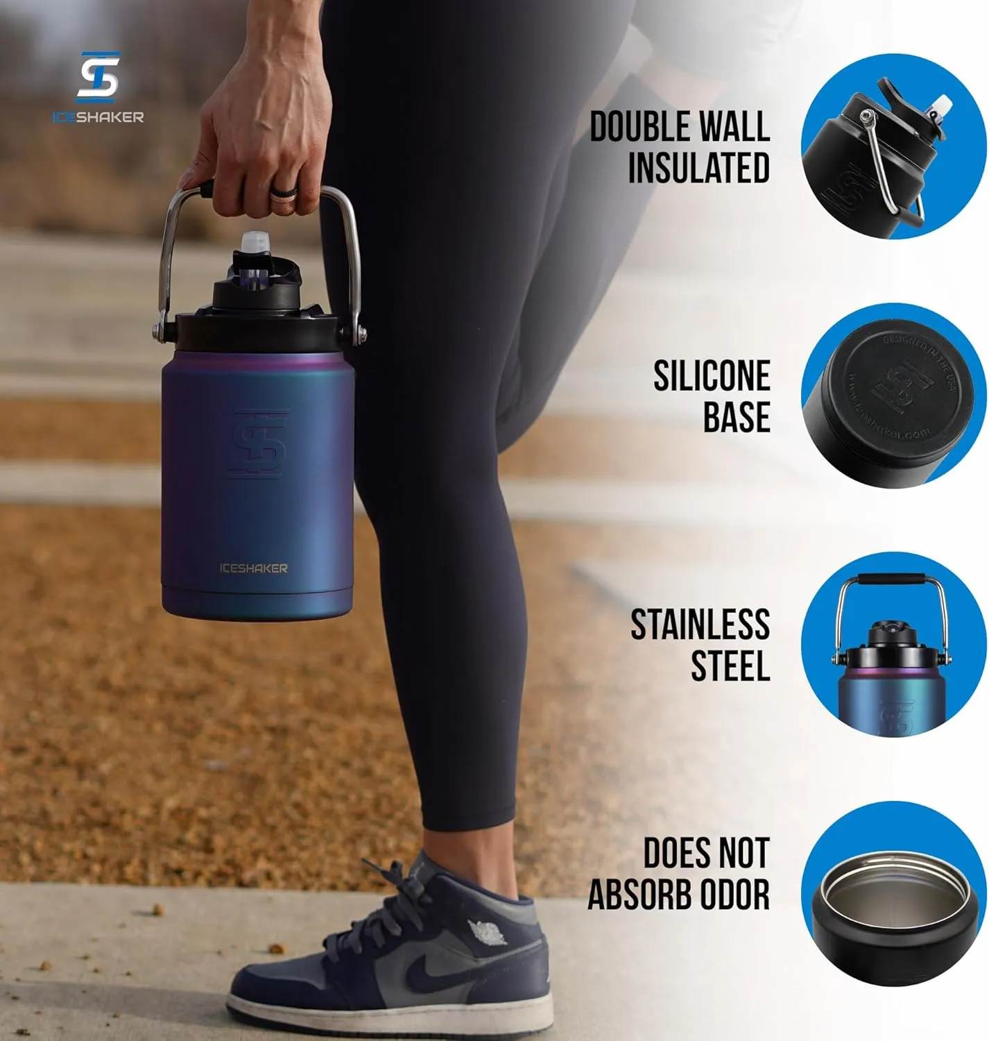 Ice Shaker Insulated Stainless Steel Half Gallon Water Jug | 64 oz, Wisteria | Stays Cold for 60  Hours | Multi-purpose lid | Odor-Free Outdoor Water Jug for Sports, Camping, Hiking, Working Out