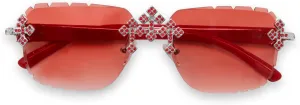 ICE STAR Iced-Out Triple Cross Sunglasses - Diamond-Cut Frameless Shades for Women, Hip-Hop Luxury Eyewear