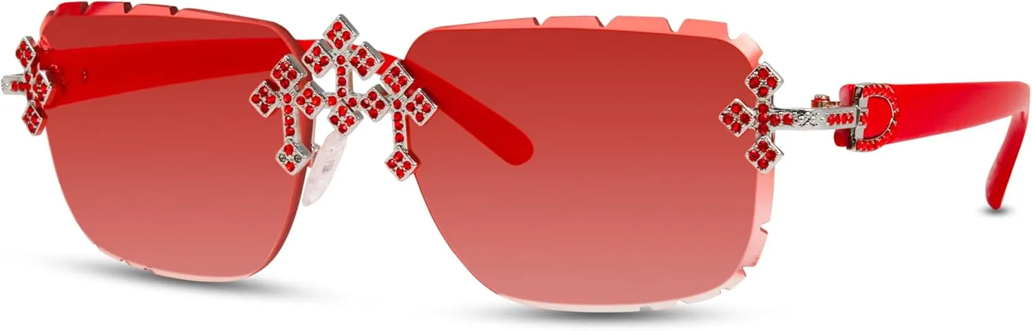 ICE STAR Iced-Out Triple Cross Sunglasses - Diamond-Cut Frameless Shades for Women, Hip-Hop Luxury Eyewear