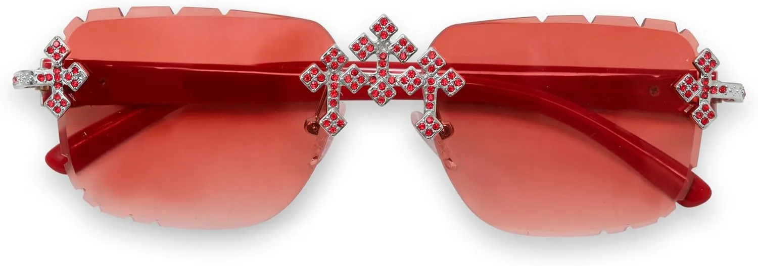 ICE STAR Iced-Out Triple Cross Sunglasses - Diamond-Cut Frameless Shades for Women, Hip-Hop Luxury Eyewear